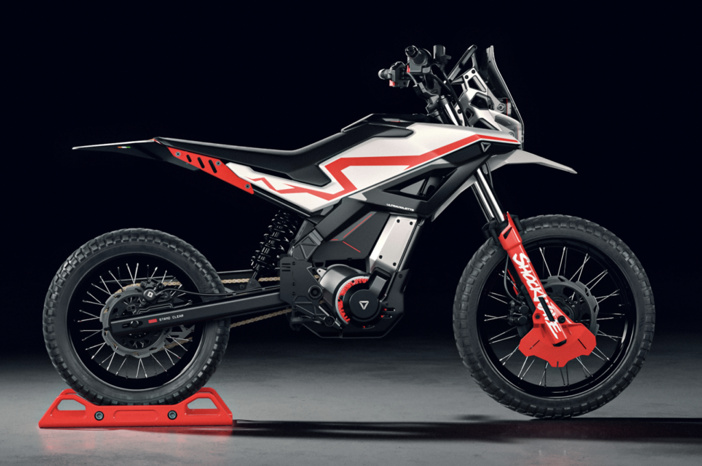 Ultraviolette Shockwave electric enduro—pushing the boundaries of off-road adventure with an insane 505 Nm torque and futuristic design in red colour.