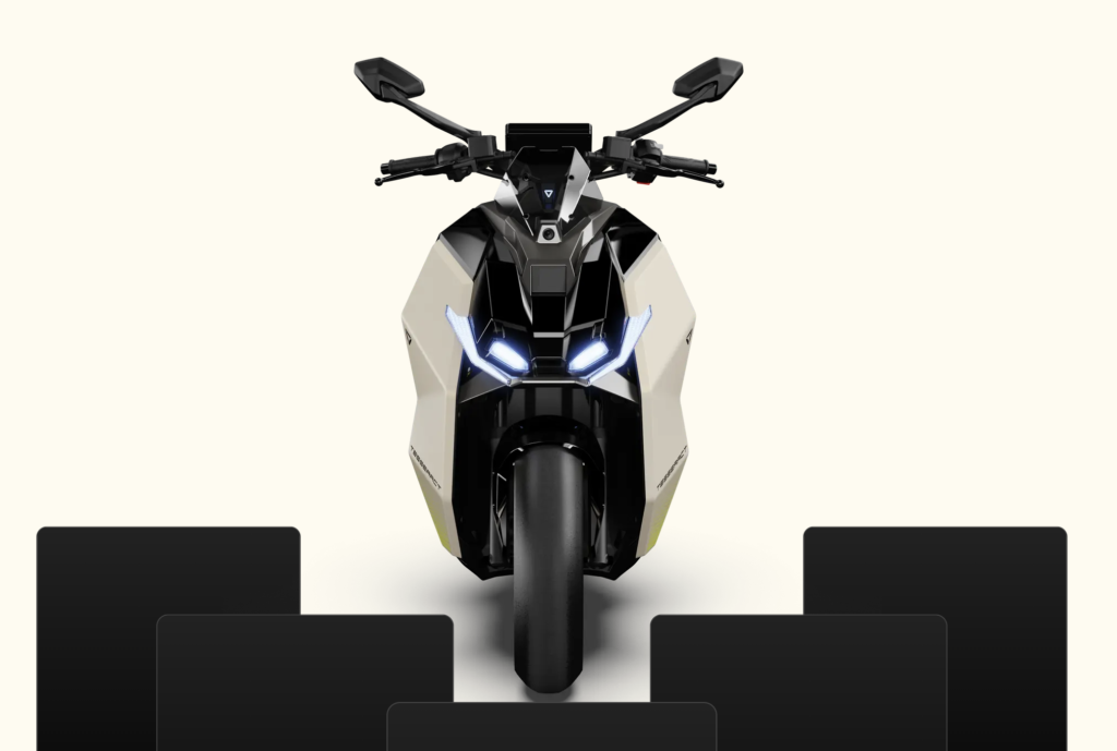 Sleek design of Ultraviolette Tesseract, India’s first radar-equipped e-scooter.